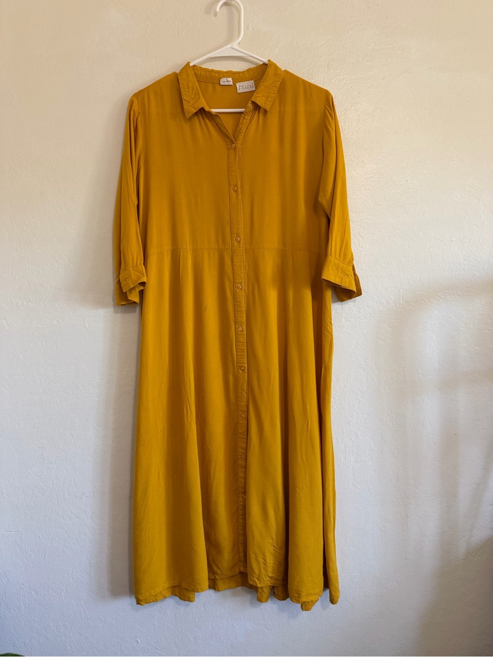 Mustard Yellow Vintage Button-Front A-Line Midi Dress L